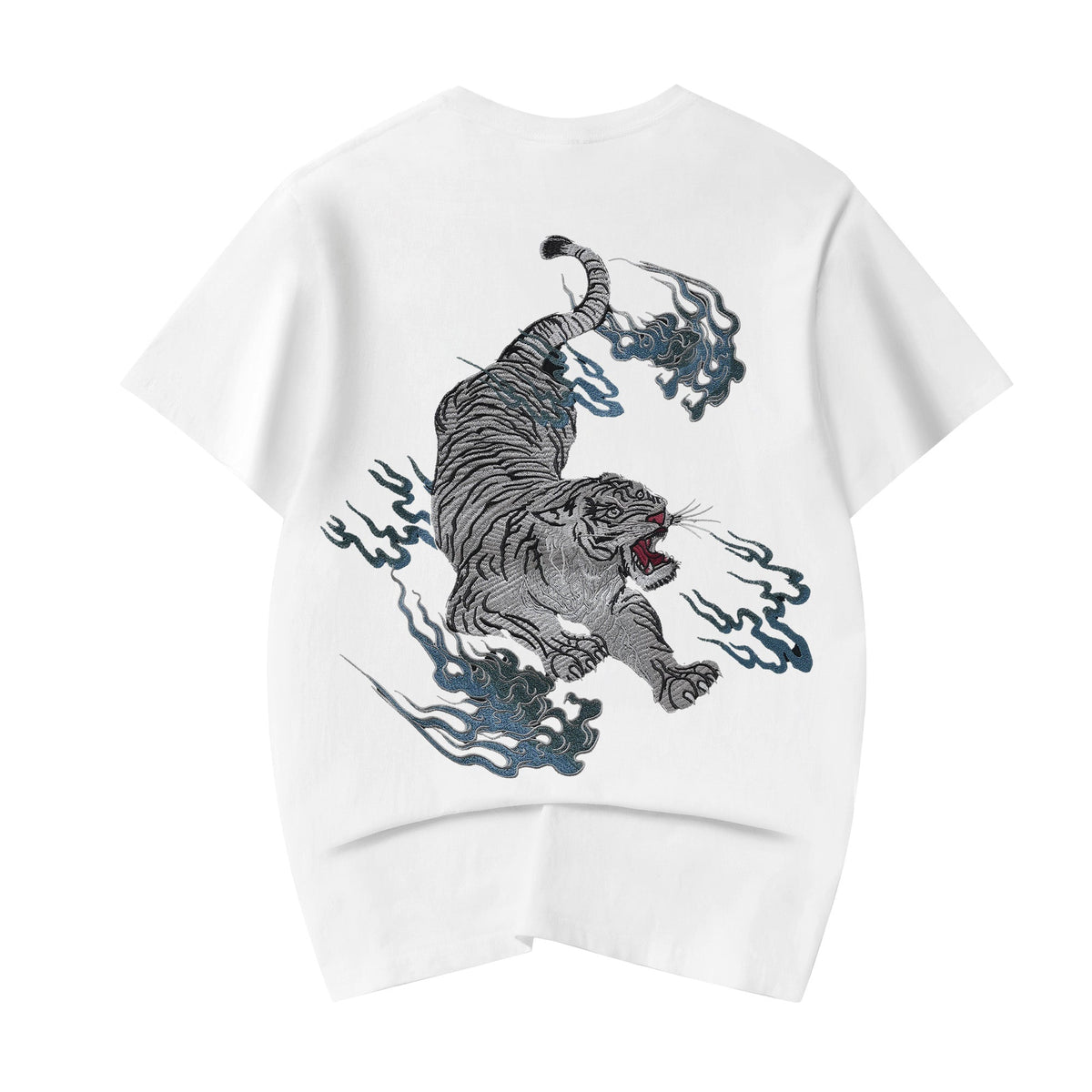 Flaming White Tiger Embroidered T-Shirt