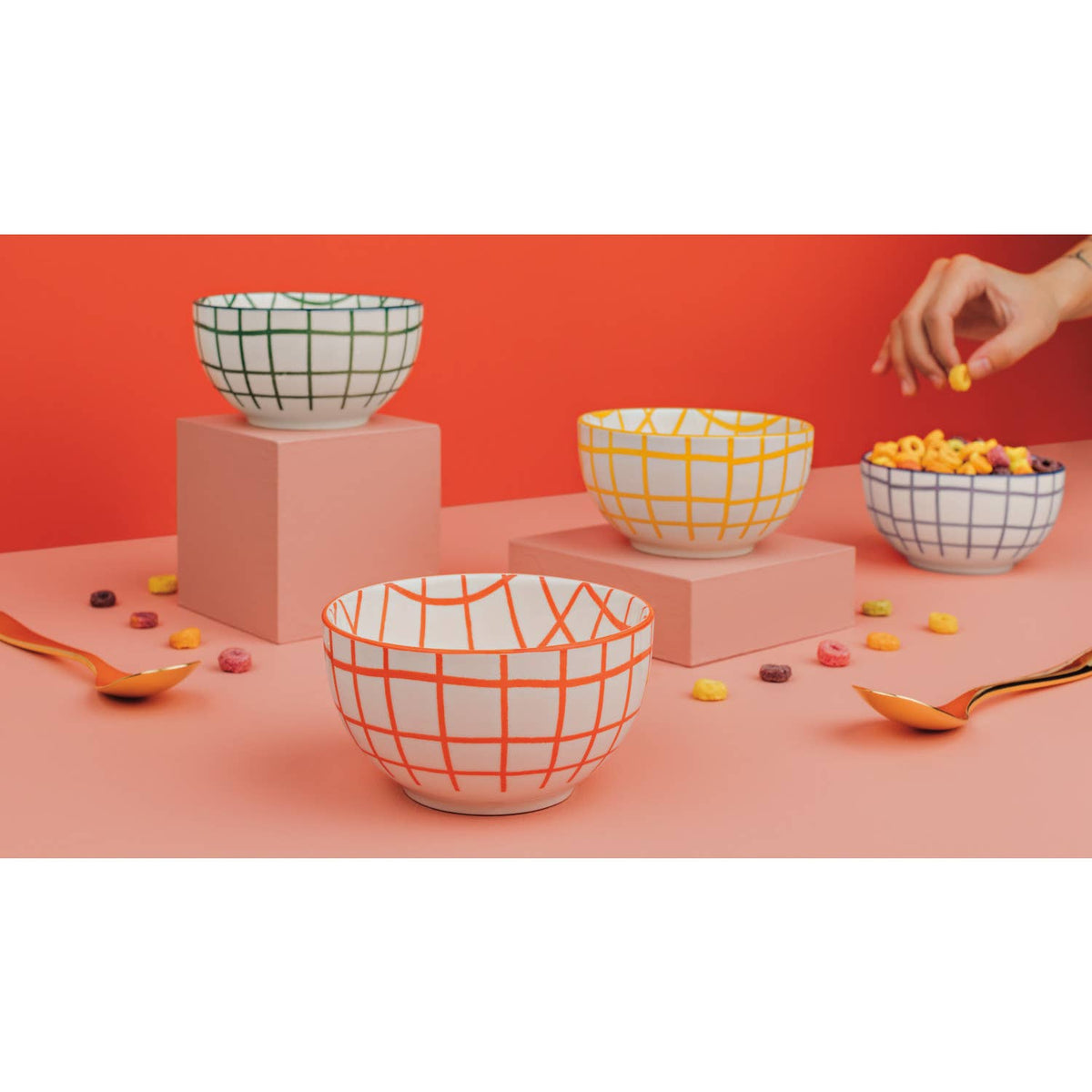 Wobbly Check Porcelain Bowls