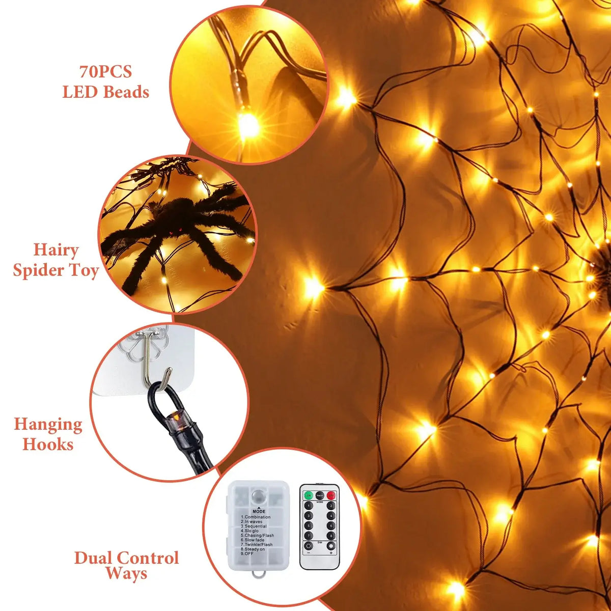 3.28 FT LED Spider Web Light with Spider