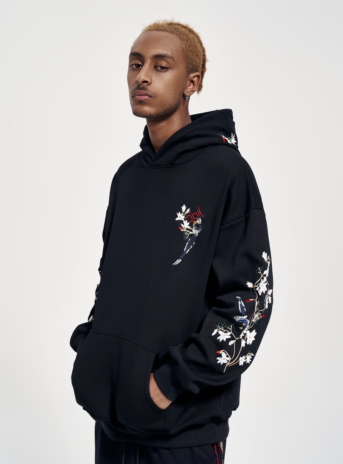 Floral Bird Embroidered Hoodie