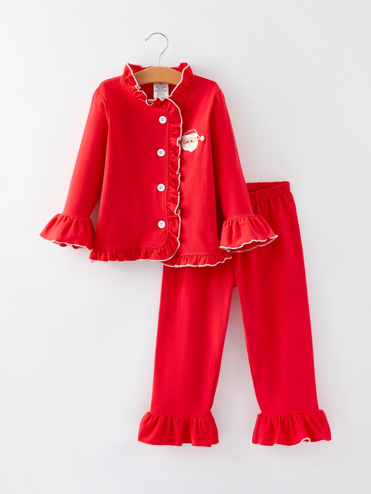 Girls Christmas Red Santa Embroidered Pajama Set