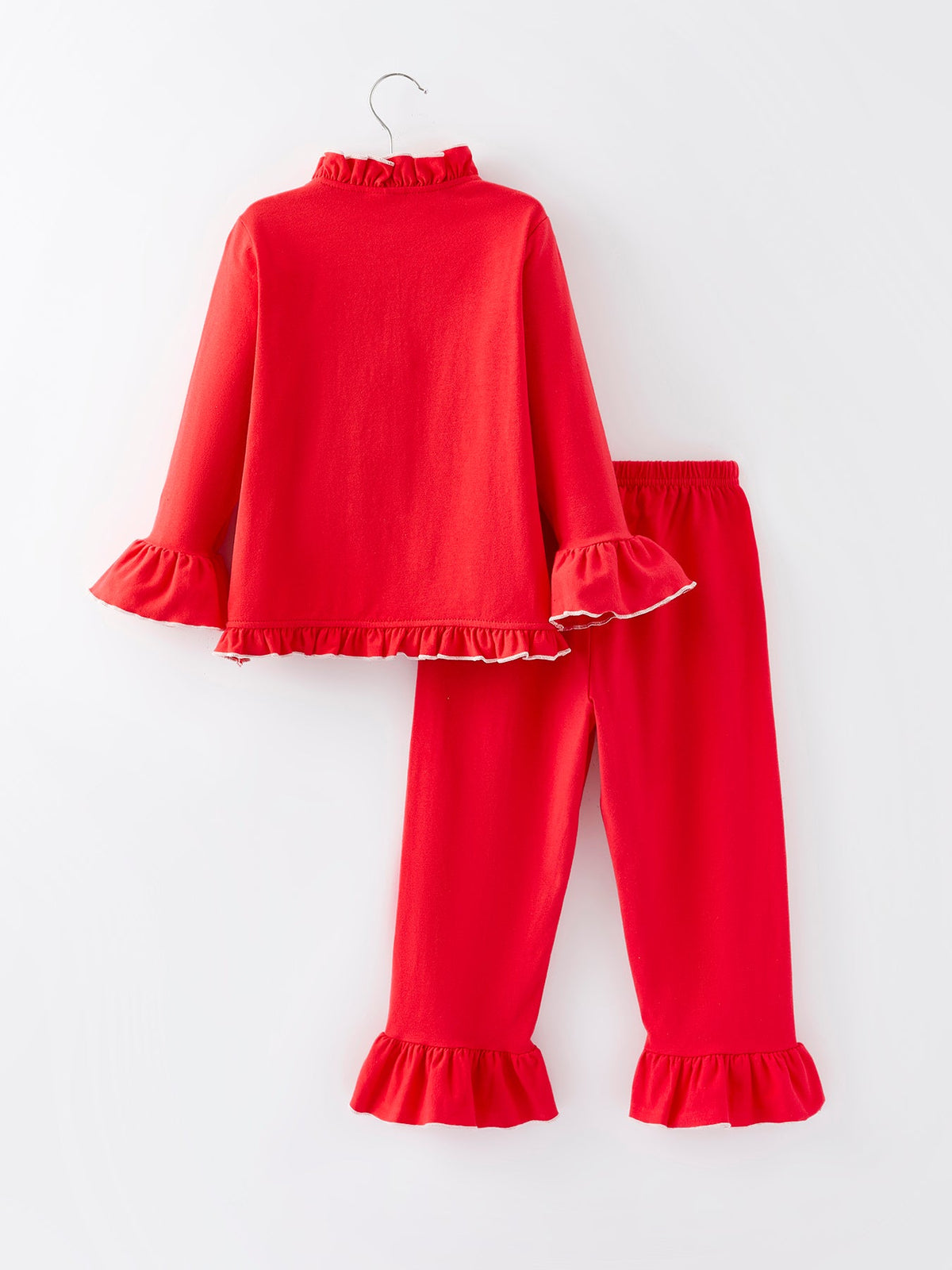 Girls Christmas Red Santa Embroidered Pajama Set