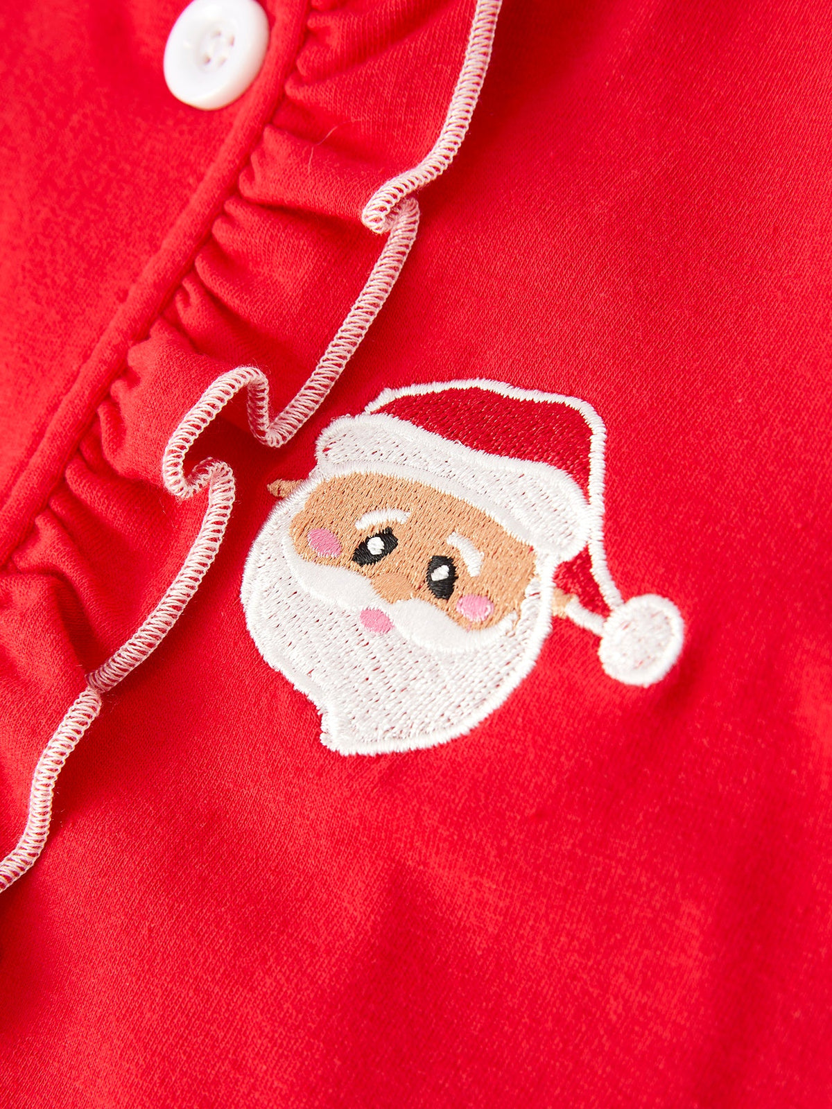 Girls Christmas Red Santa Embroidered Pajama Set