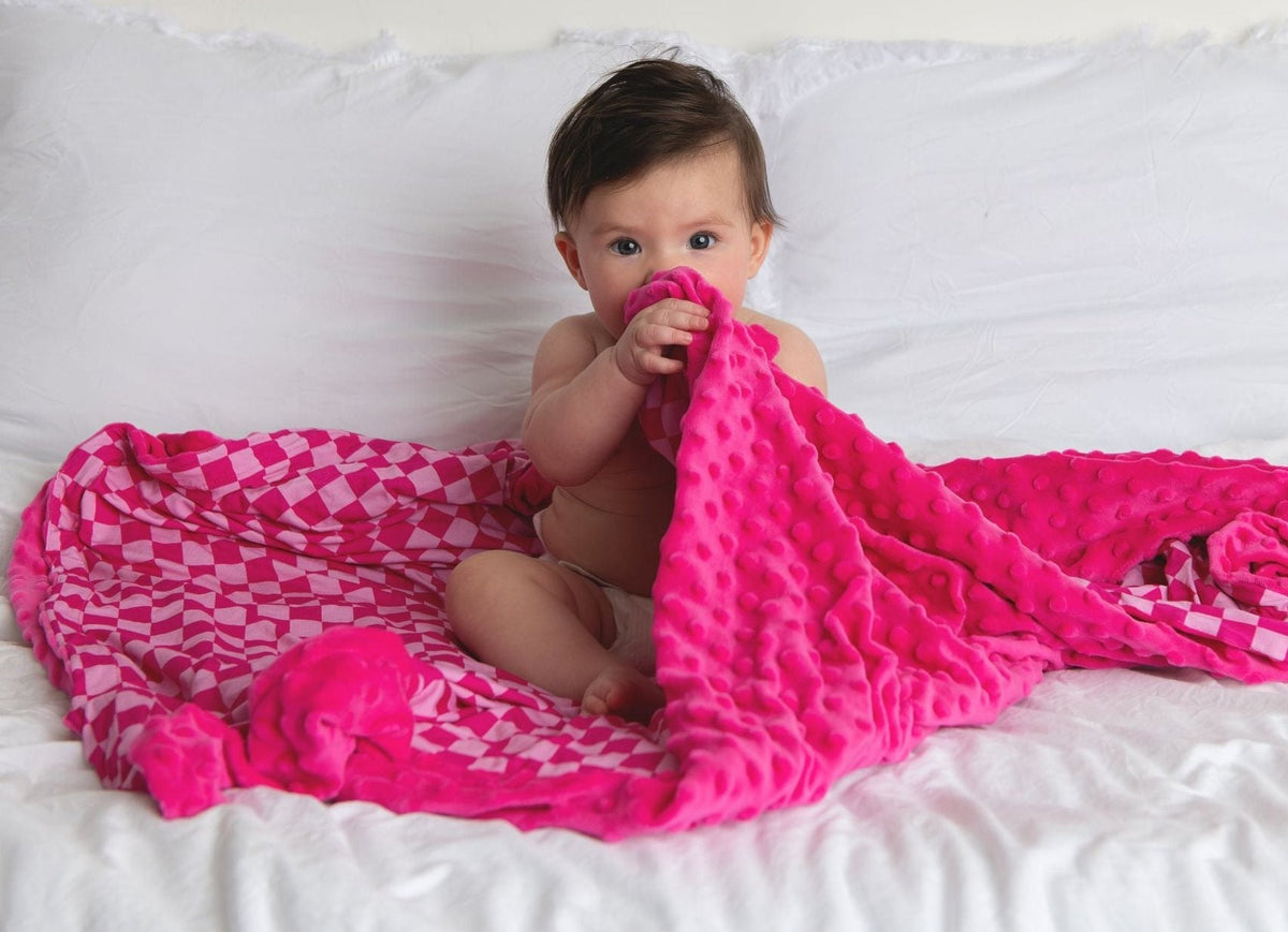 Pink Checker Bamboo Minky Blanket