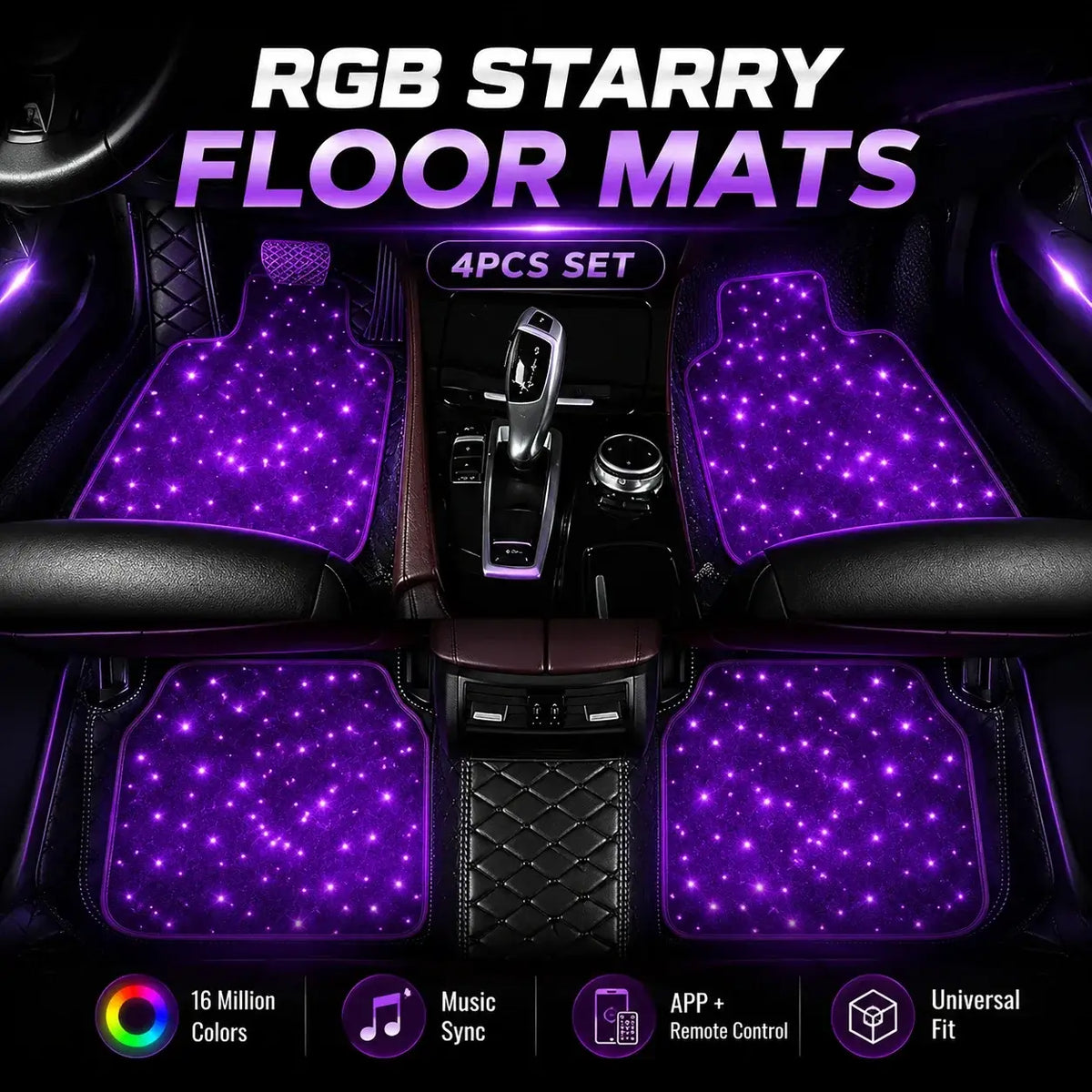 RGB Fiber Optic LED Car Floor Mats