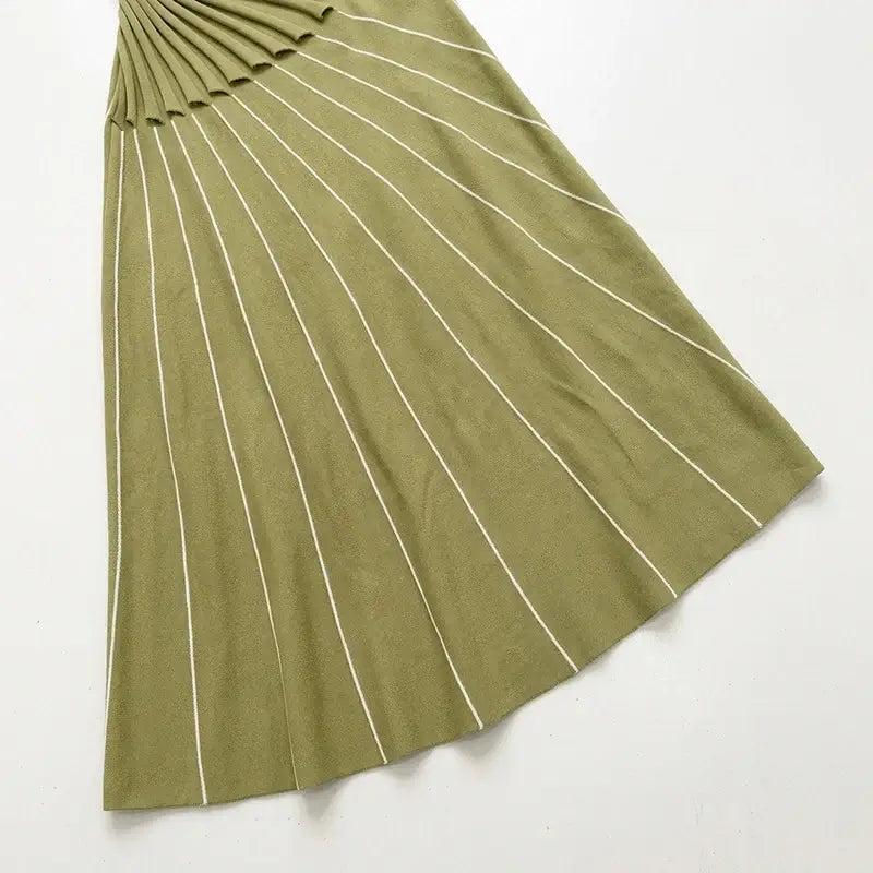 Women’s Olive Pleated Mock Neck Midi Dress