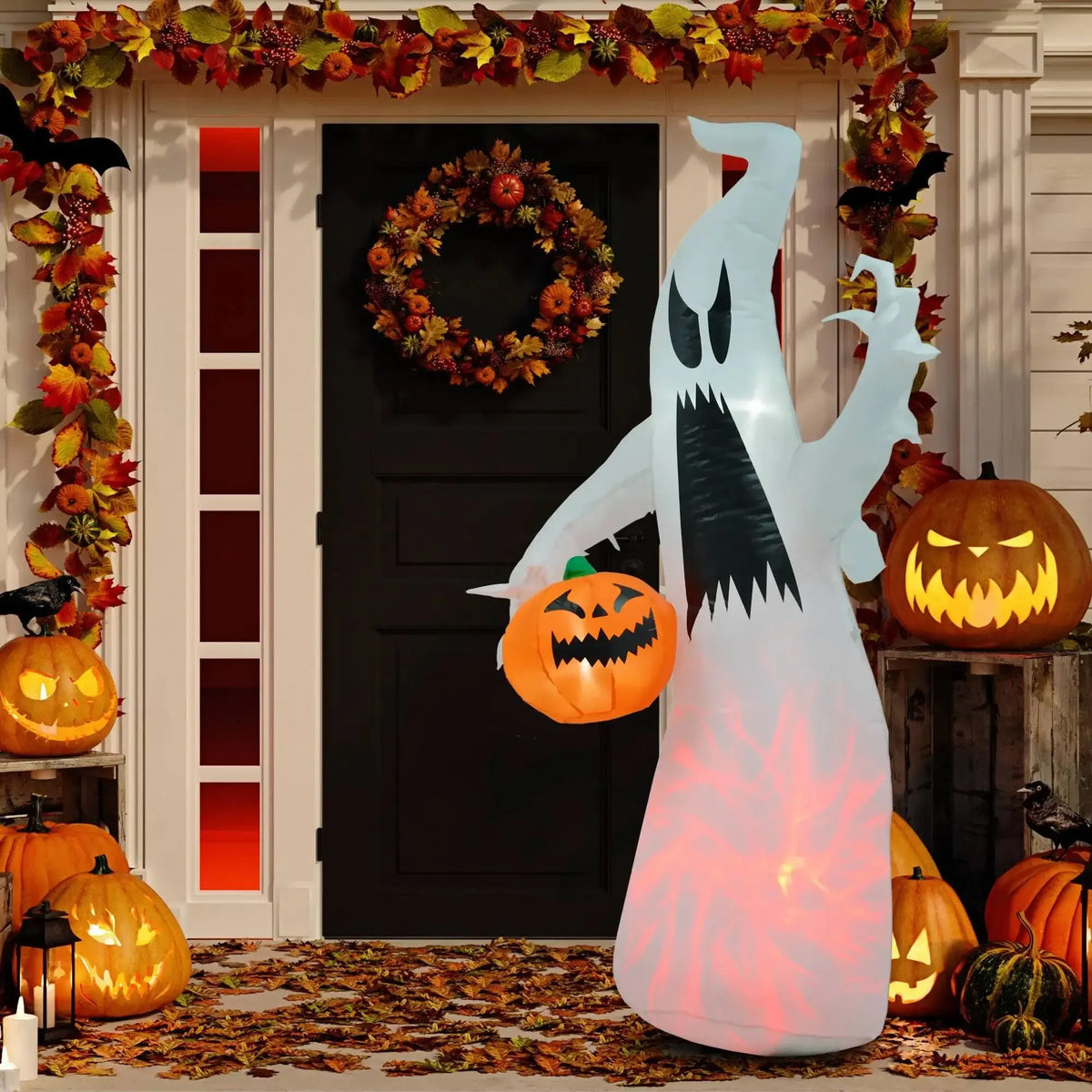 6 FT Light-Up Halloween Ghost Inflatable with Pumpkin