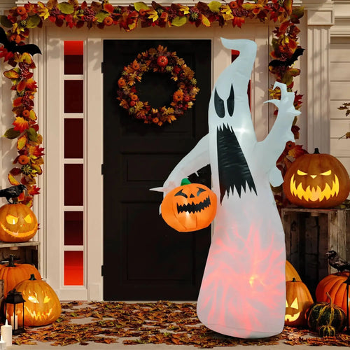 6 FT Light-Up Halloween Ghost Inflatable with Pumpkin