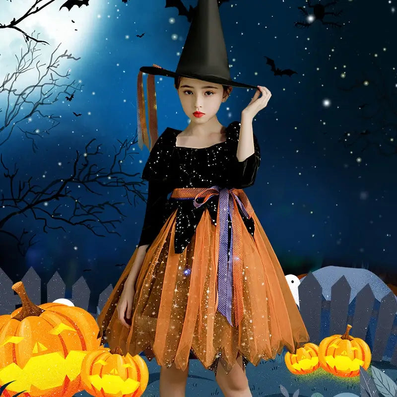 Girls Halloween Witch Dress Costume
