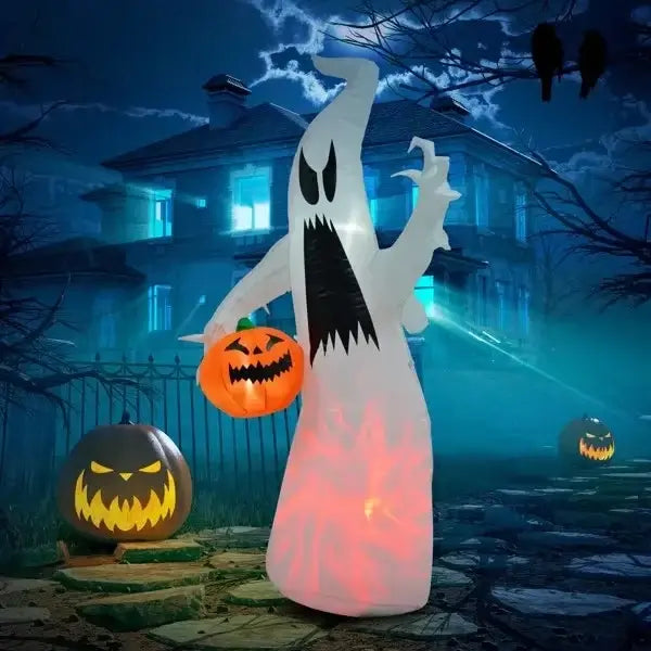 6 FT Light-Up Halloween Ghost Inflatable with Pumpkin