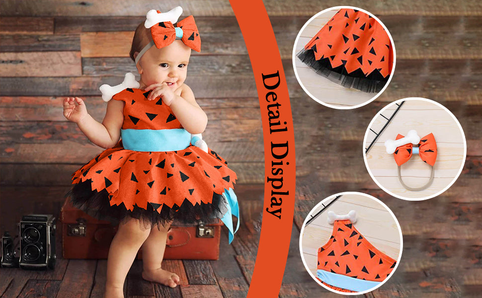 Kids Caveman Halloween Costume Dress with Bone Headband
