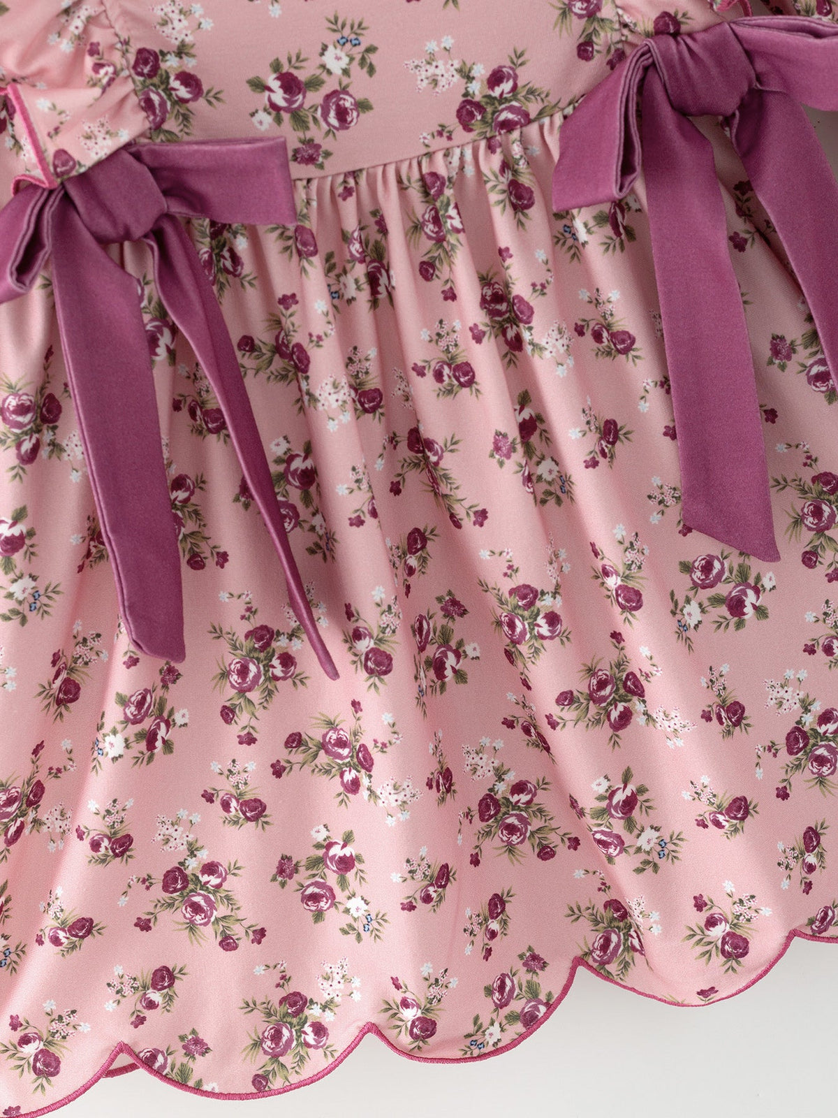 Fall Purple Rose Floral Girl Dress with Bow & Ruffle Details