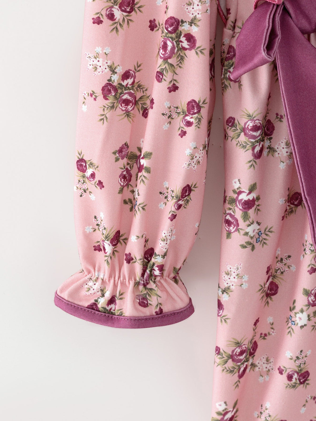 Fall Purple Rose Floral Girl Dress with Bow & Ruffle Details