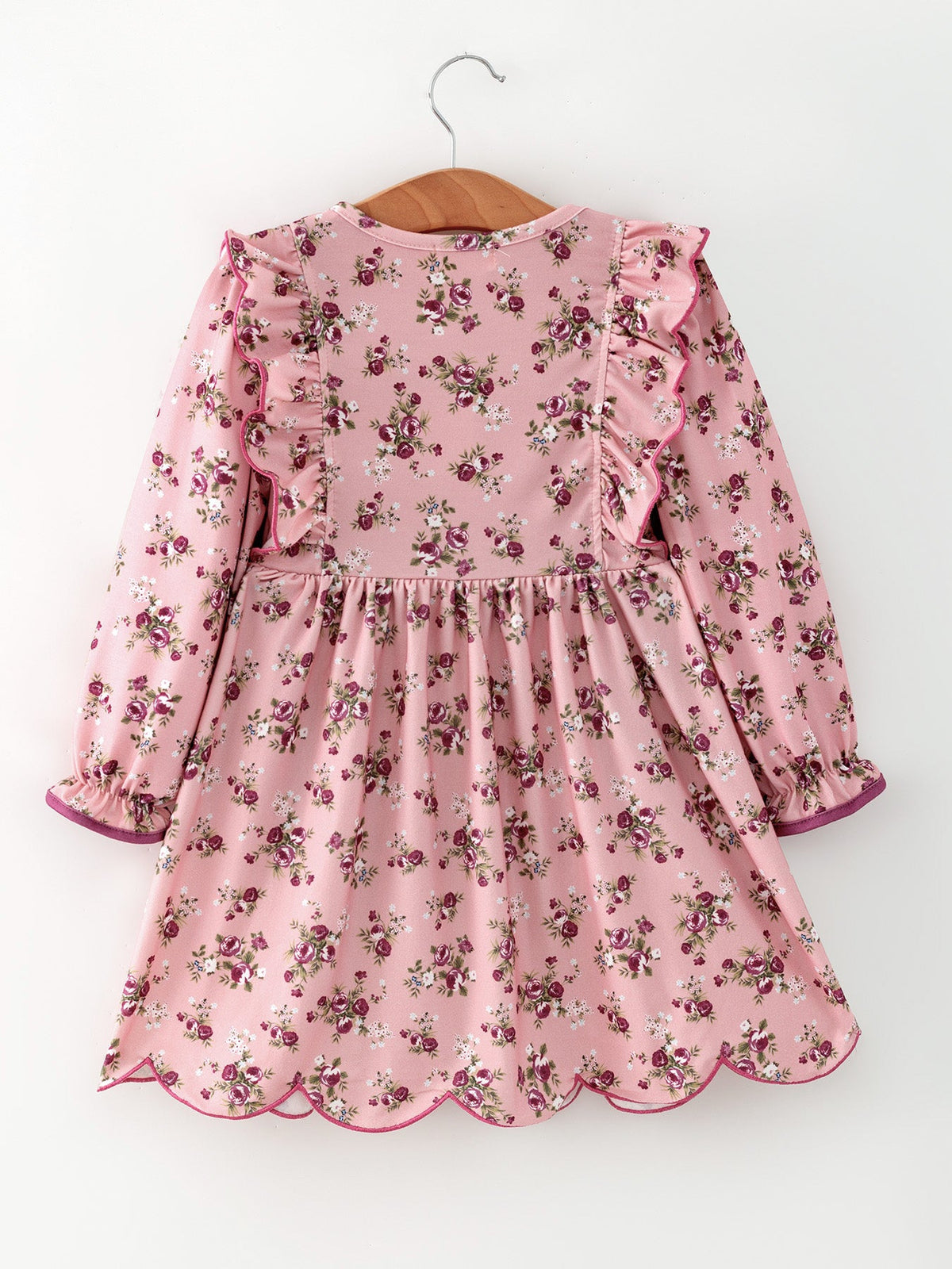 Fall Purple Rose Floral Girl Dress with Bow & Ruffle Details