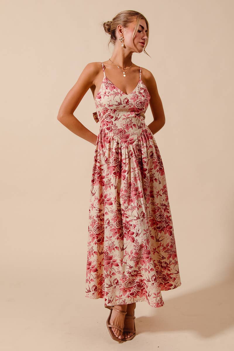 Anna Floral Tie-Back Midi Dress