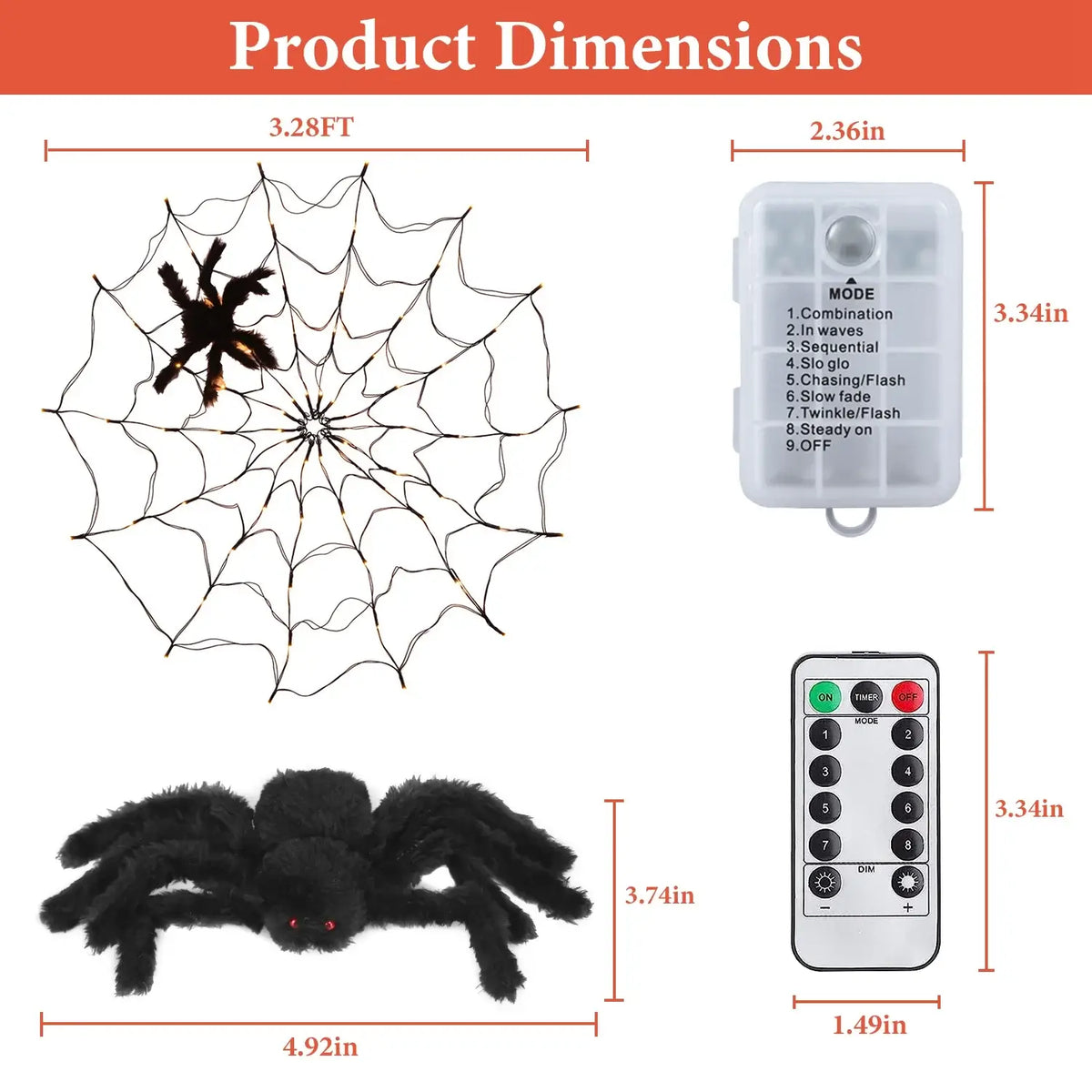 3.28 FT LED Spider Web Light with Spider
