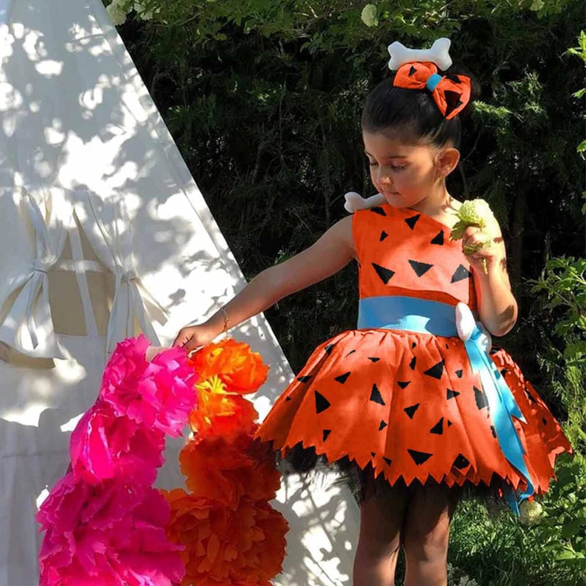Kids Caveman Halloween Costume Dress with Bone Headband