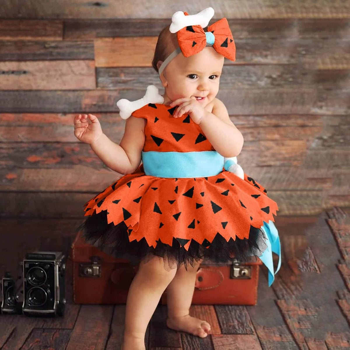 Kids Caveman Halloween Costume Dress with Bone Headband