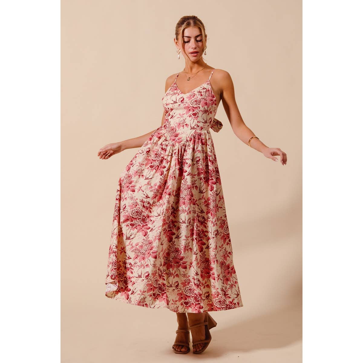 Anna Floral Tie-Back Midi Dress