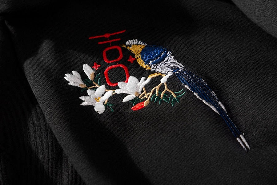 Floral Bird Embroidered Hoodie