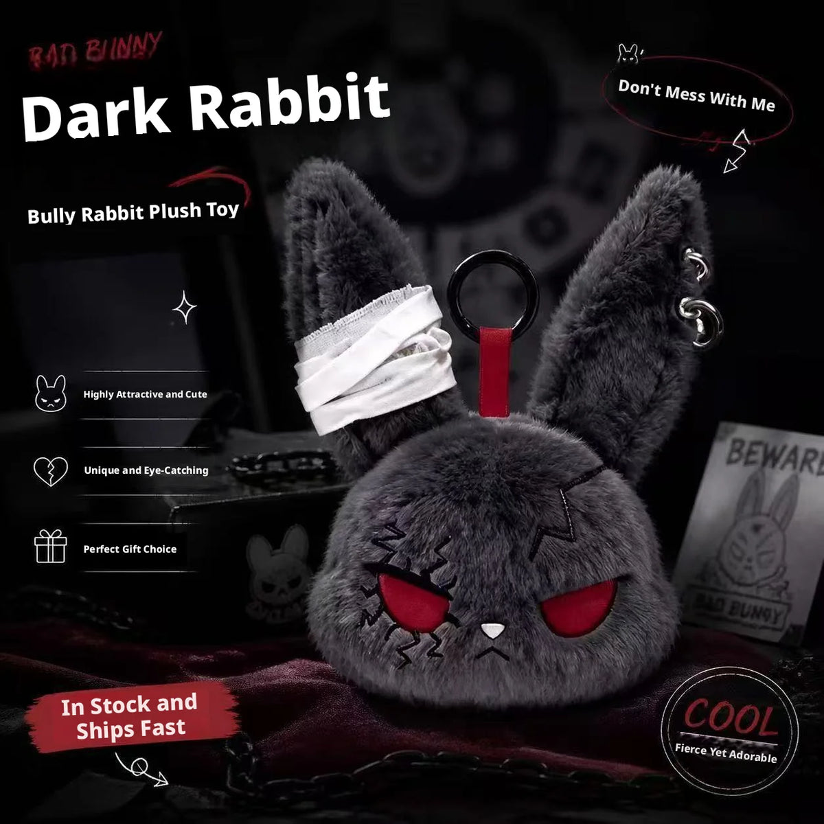 Gothic Bunny Plush Bag Charm