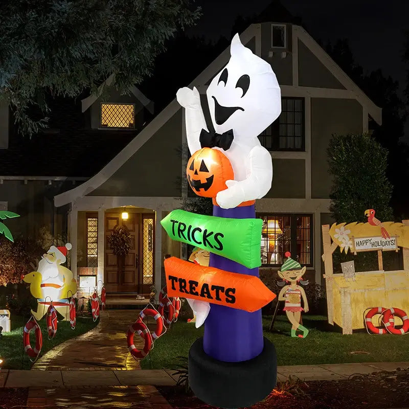 Halloween Ghost Inflatable Yard Decor with Tricks & Treats Sign