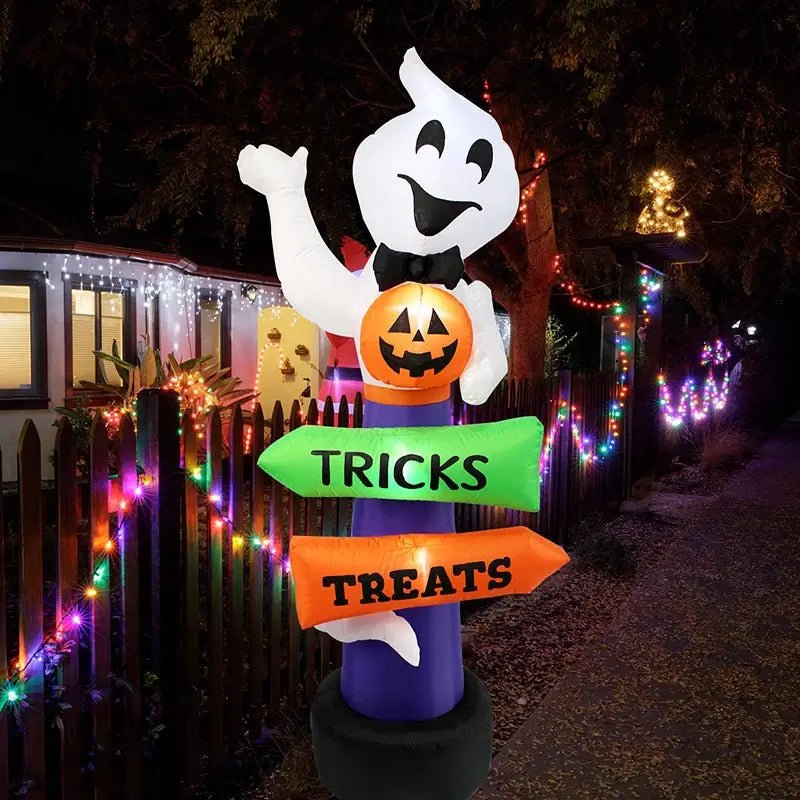 Halloween Ghost Inflatable Yard Decor with Tricks & Treats Sign