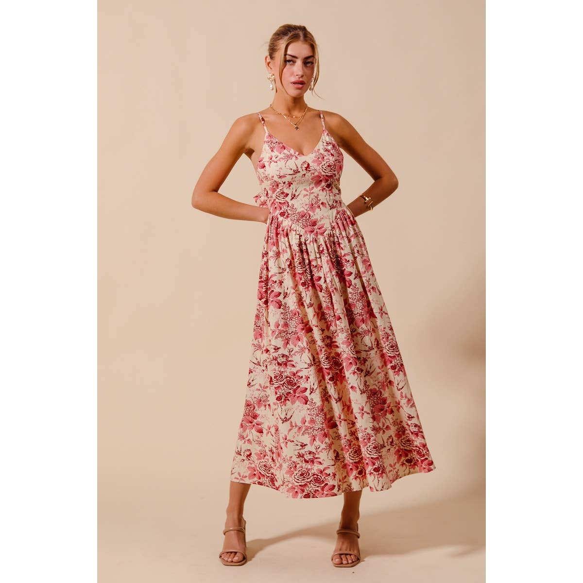 Anna Floral Tie-Back Midi Dress