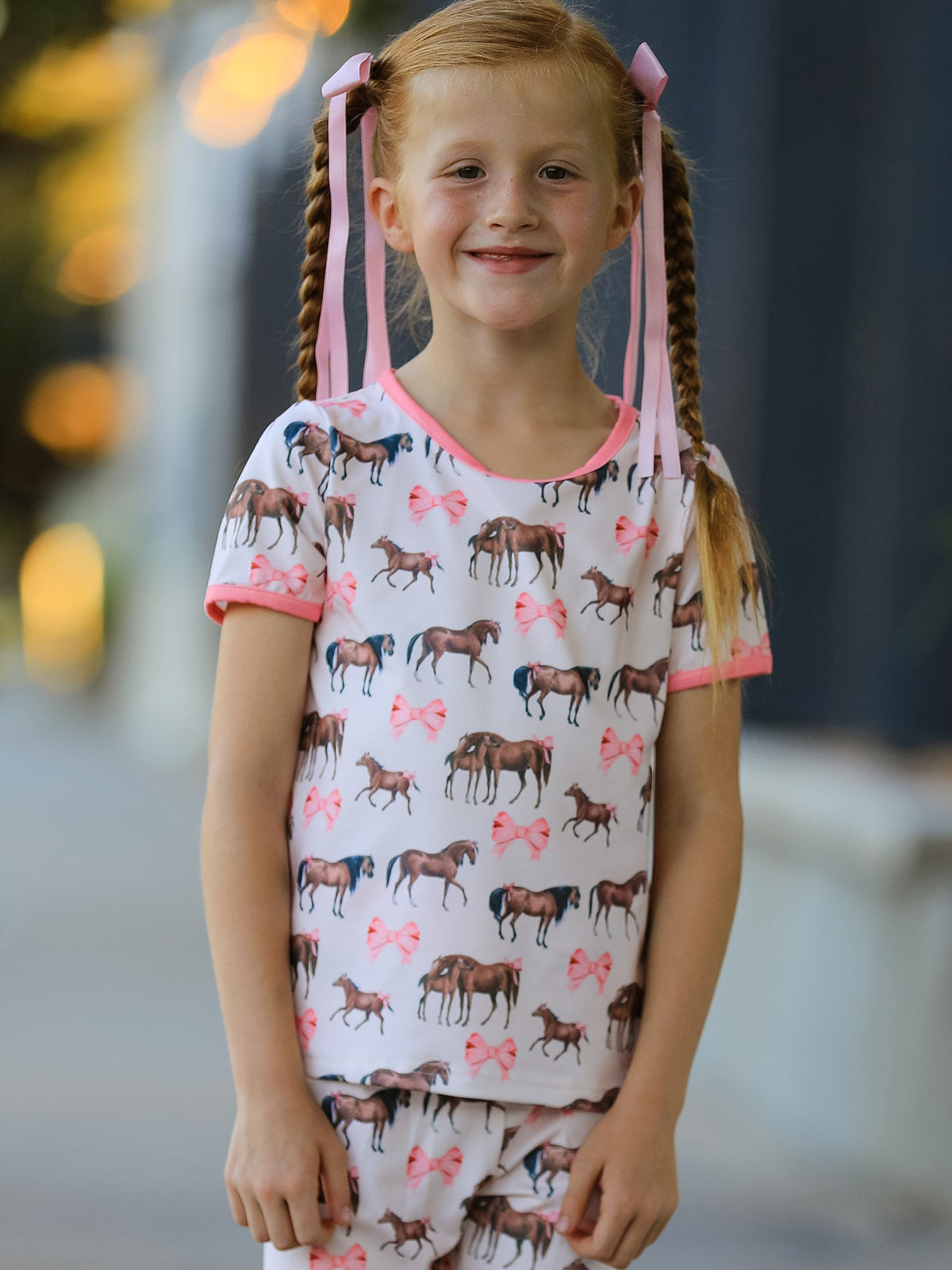 Girls Western Horse & Bow Pajama Set