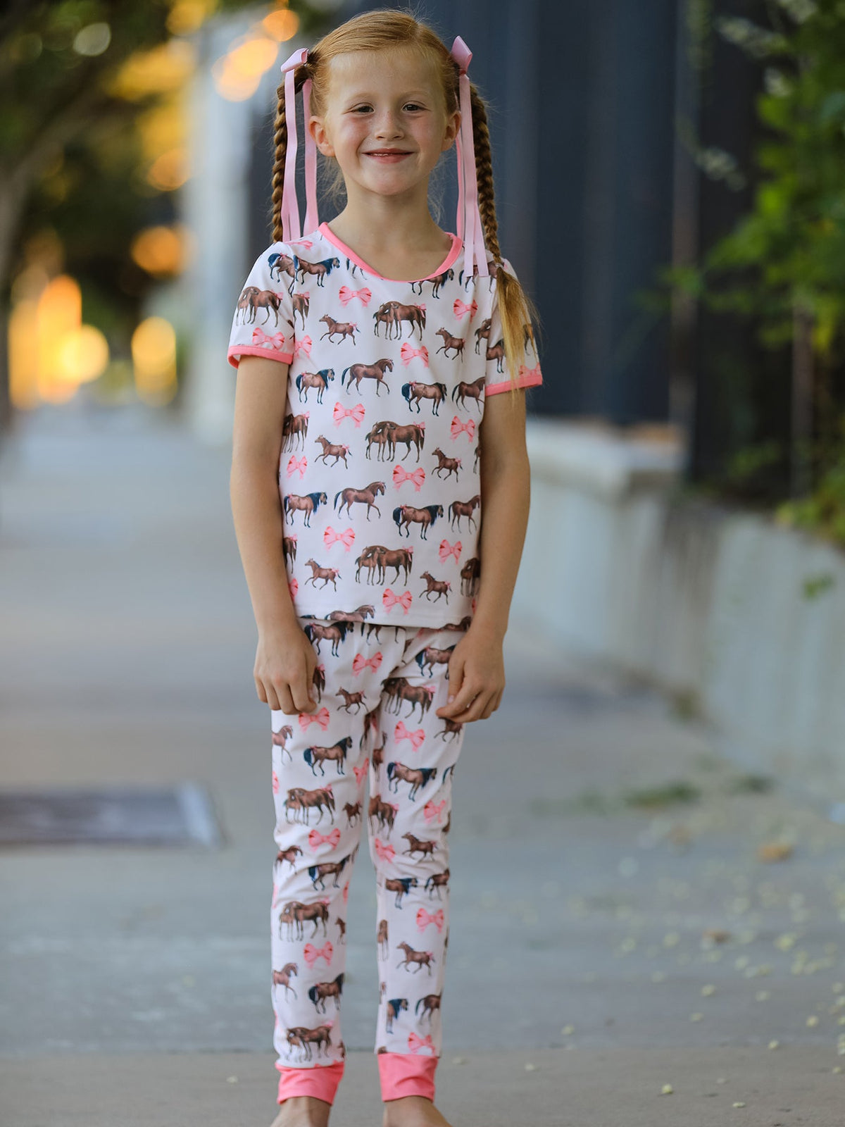 Girls Western Horse & Bow Pajama Set