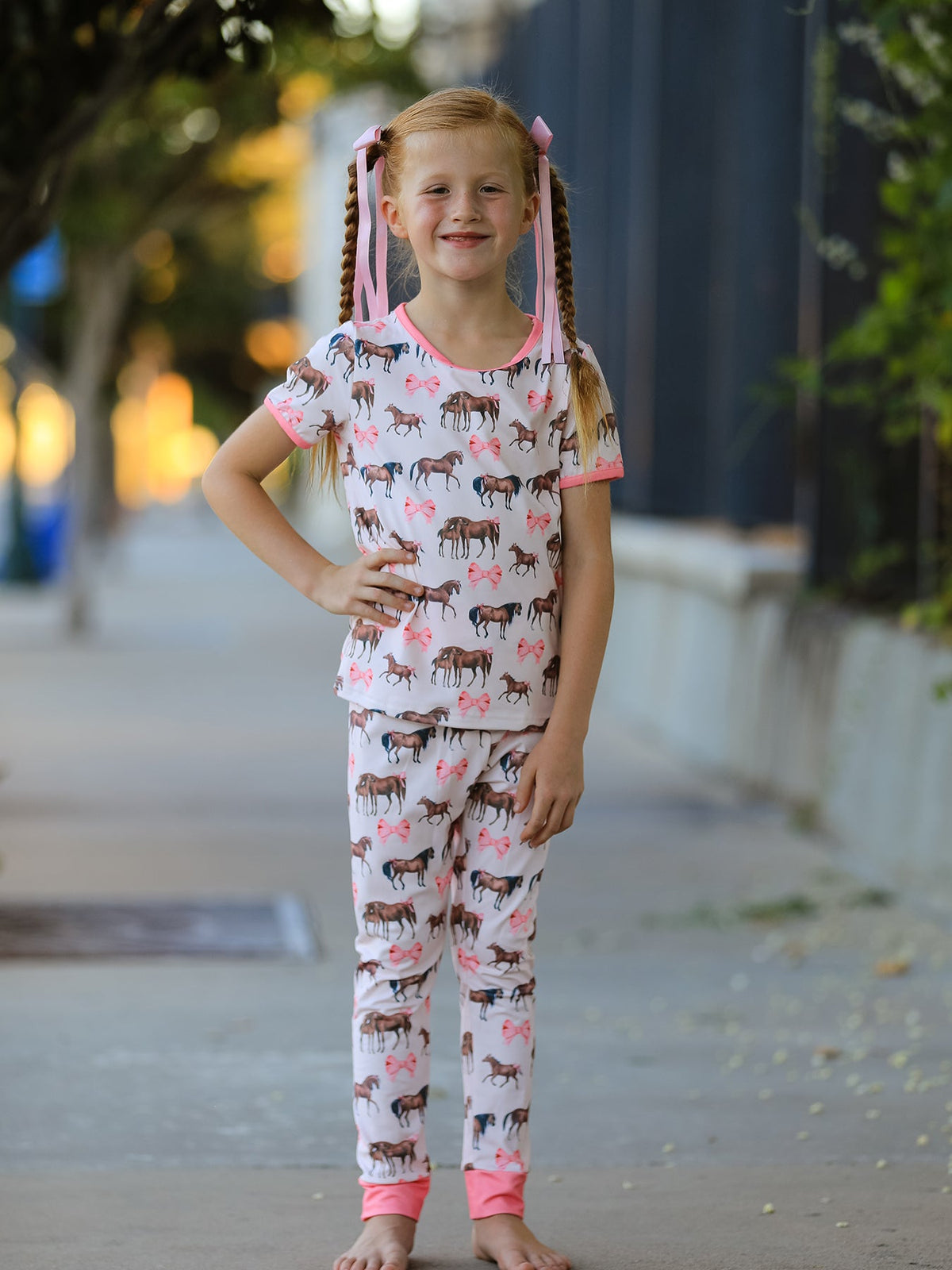 Girls Western Horse & Bow Pajama Set