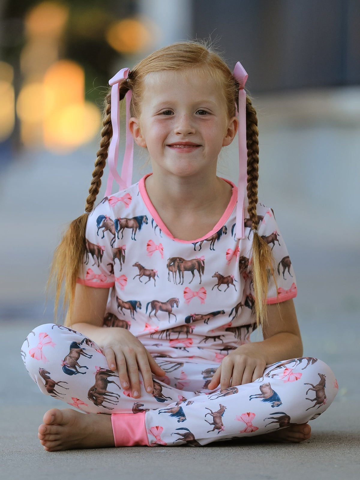 Girls Western Horse & Bow Pajama Set