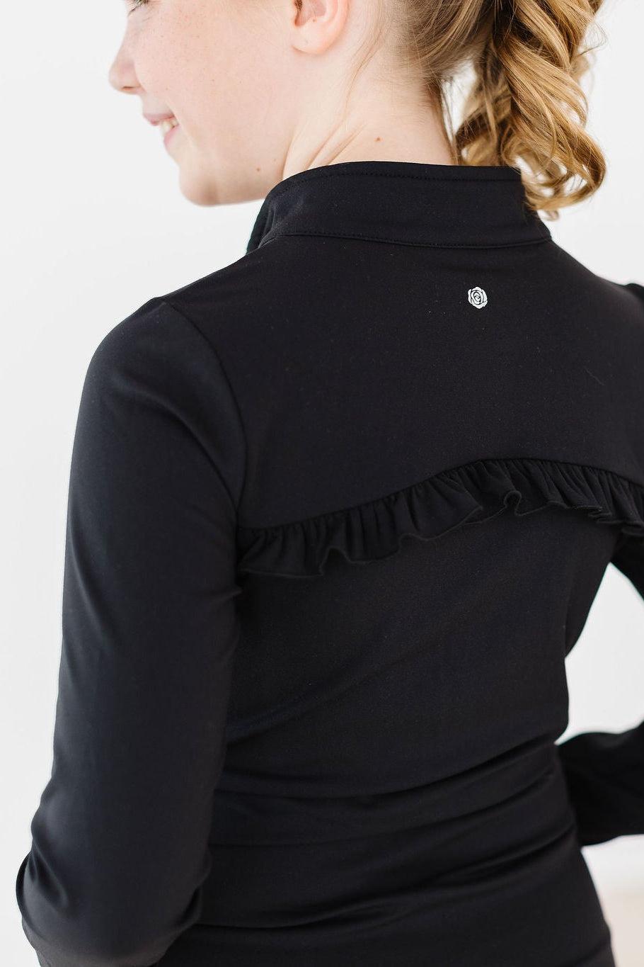 Girls’ Black Full-Zip Ruffle Active Jacket