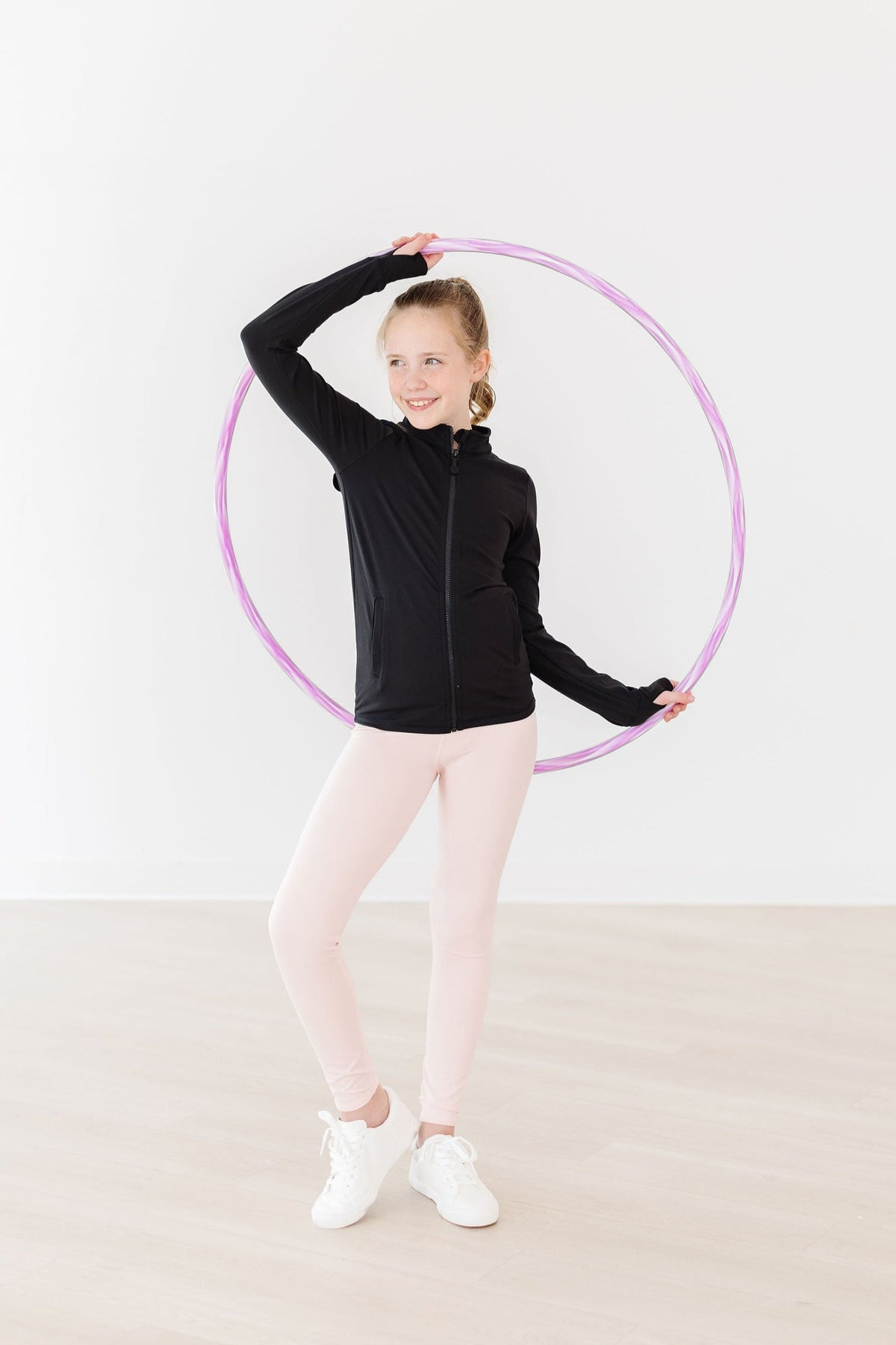 Girls’ Black Full-Zip Ruffle Active Jacket
