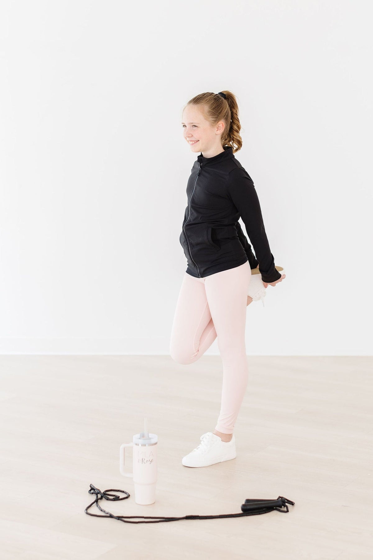 Girls’ Black Full-Zip Ruffle Active Jacket