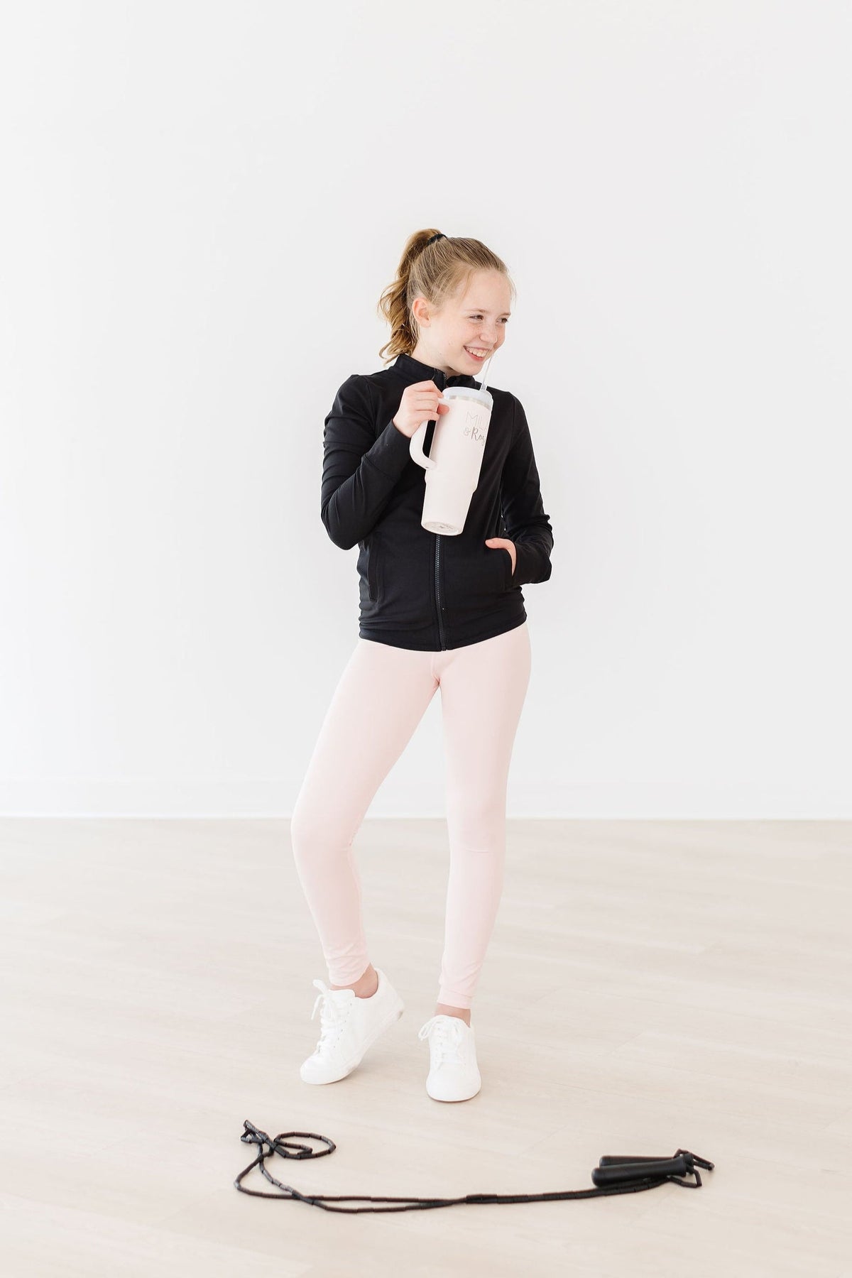 Girls’ Black Full-Zip Ruffle Active Jacket