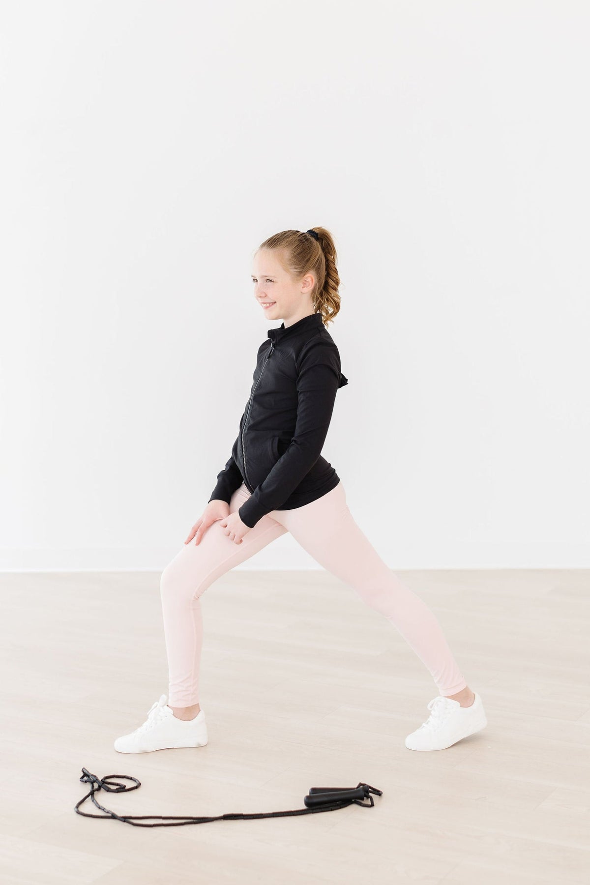 Girls’ Black Full-Zip Ruffle Active Jacket