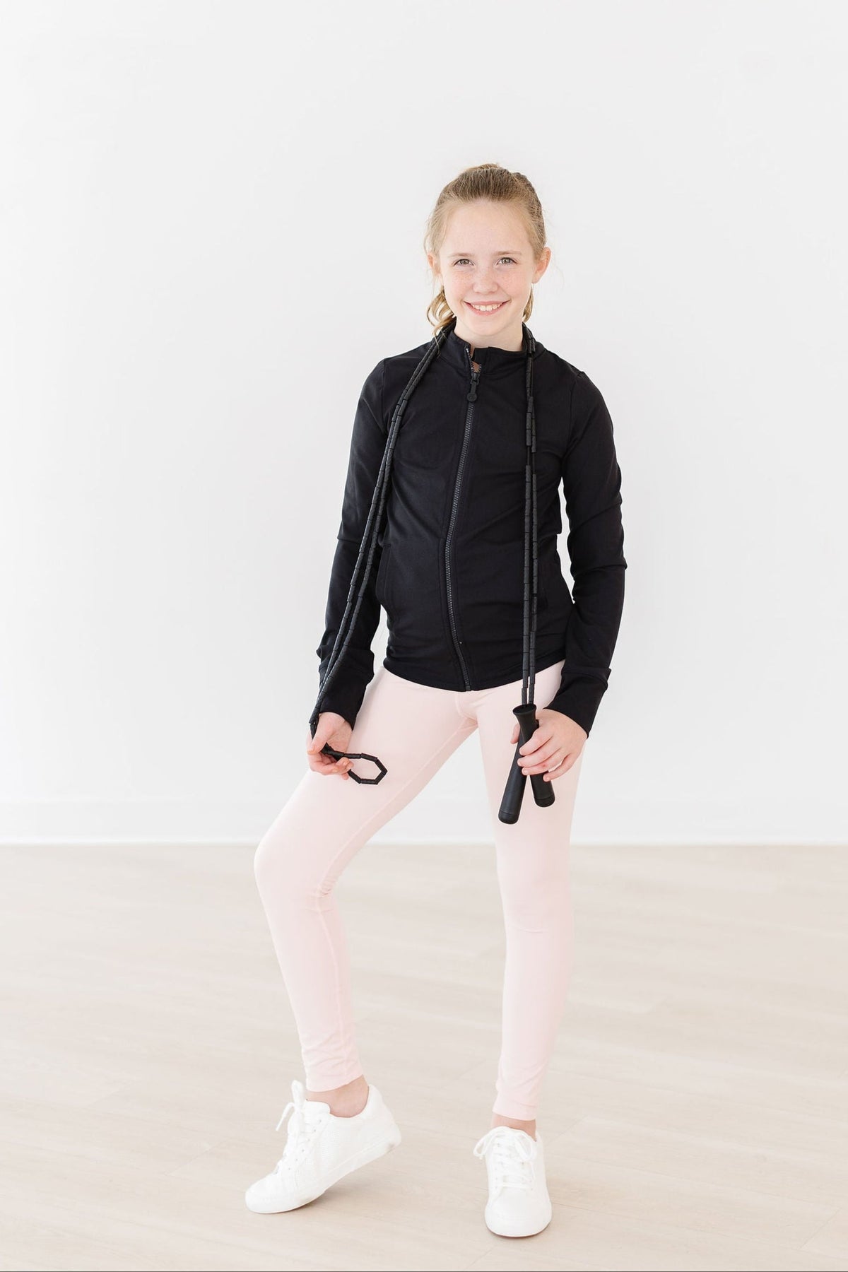 Girls’ Black Full-Zip Ruffle Active Jacket