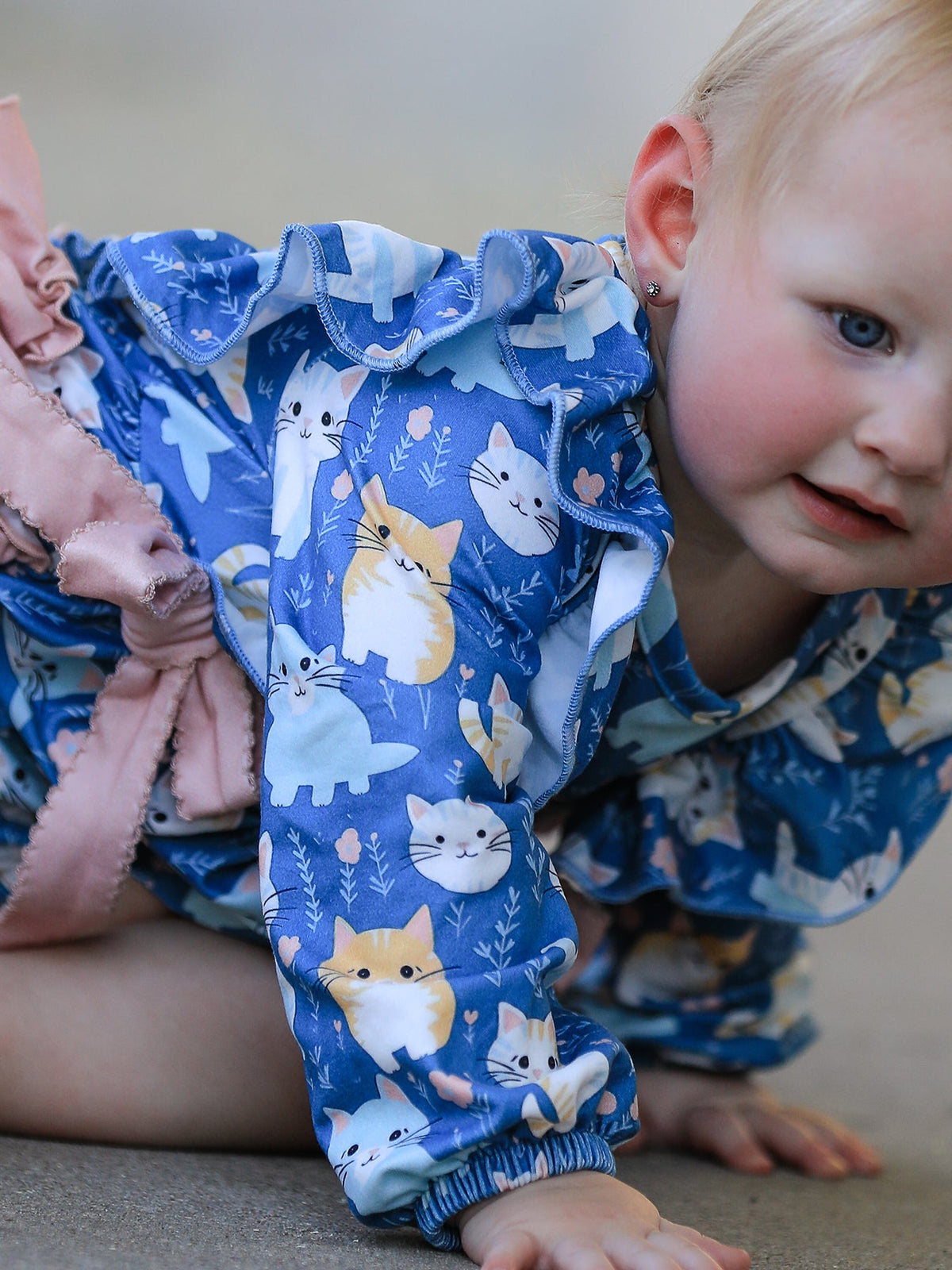 Fall Cat Print Baby Romper