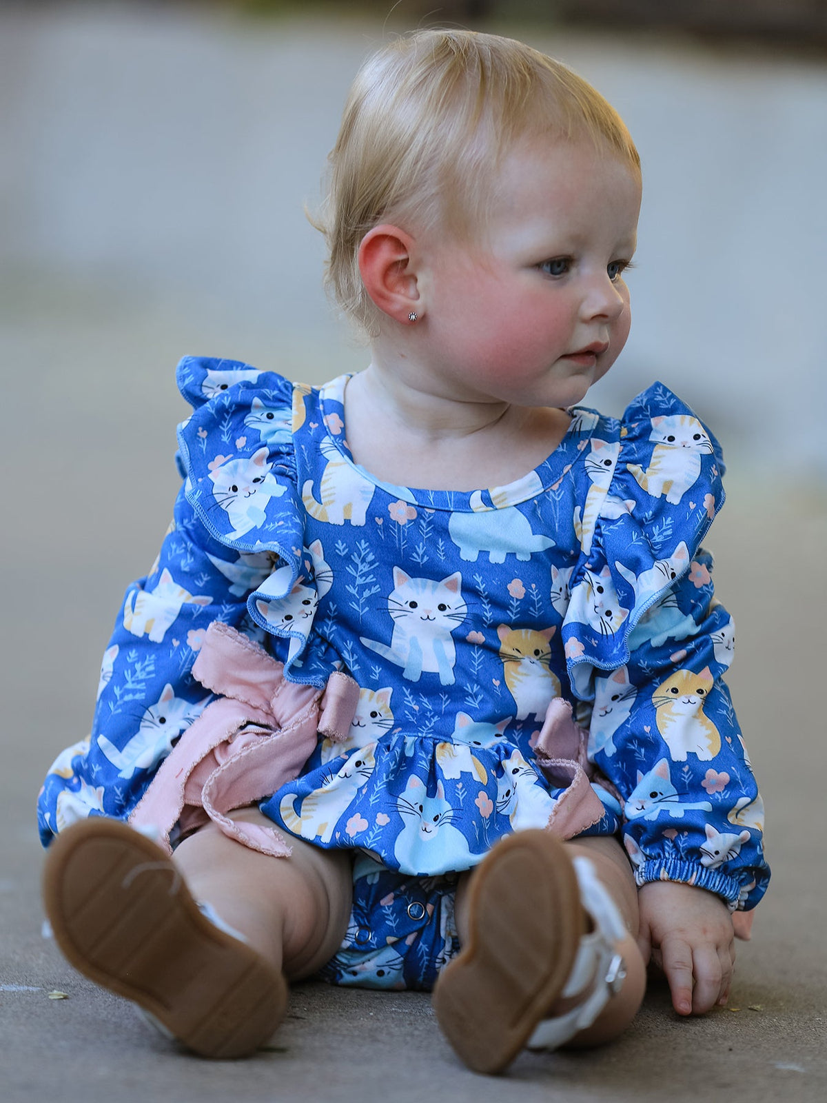 Fall Cat Print Baby Romper