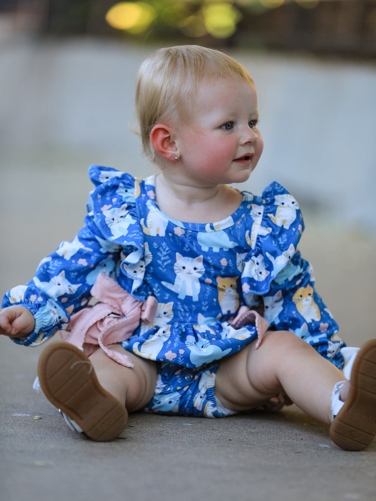 Fall Cat Print Baby Romper