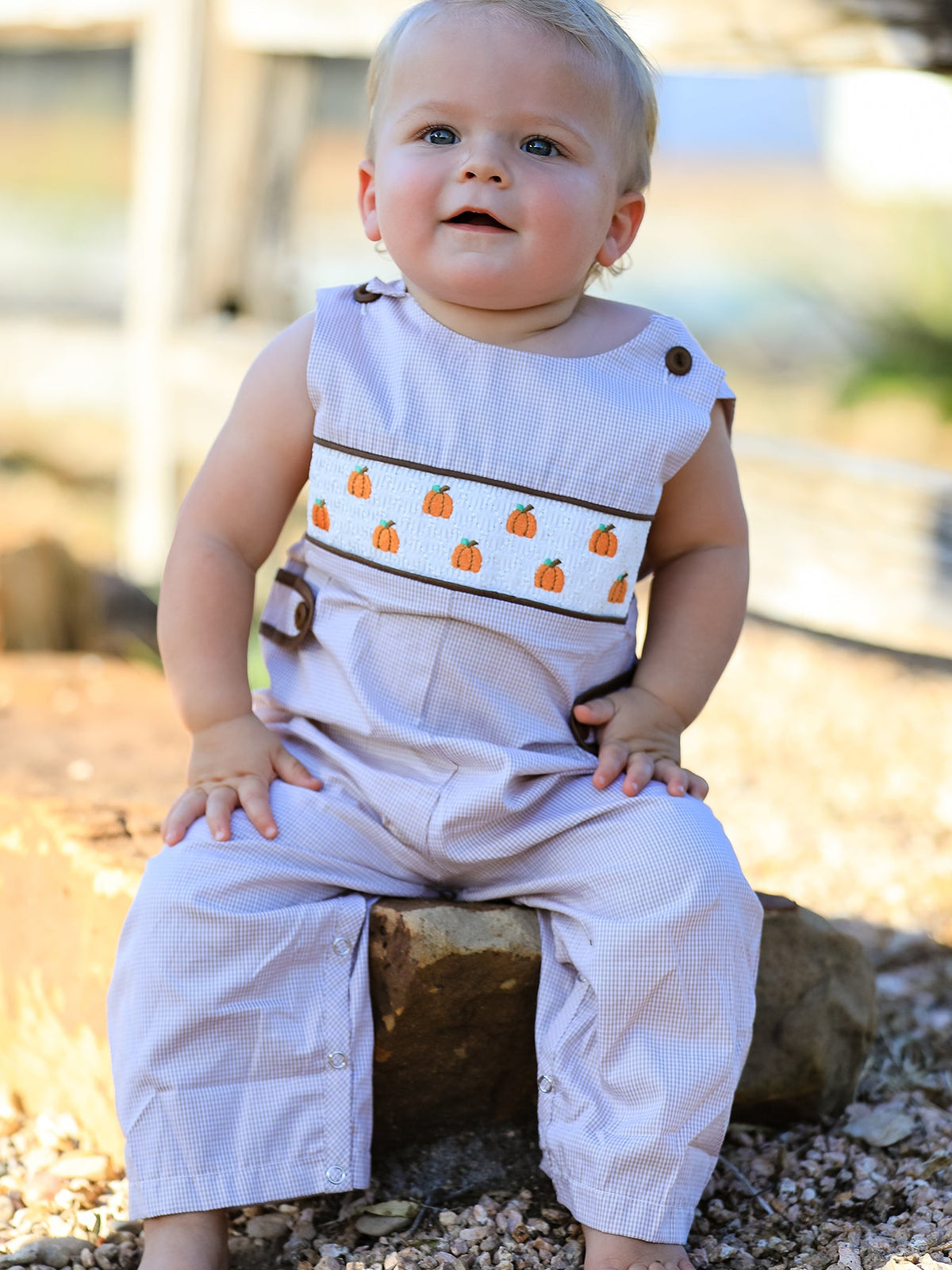 Fall Pumpkin Smocked Embroidered Romper