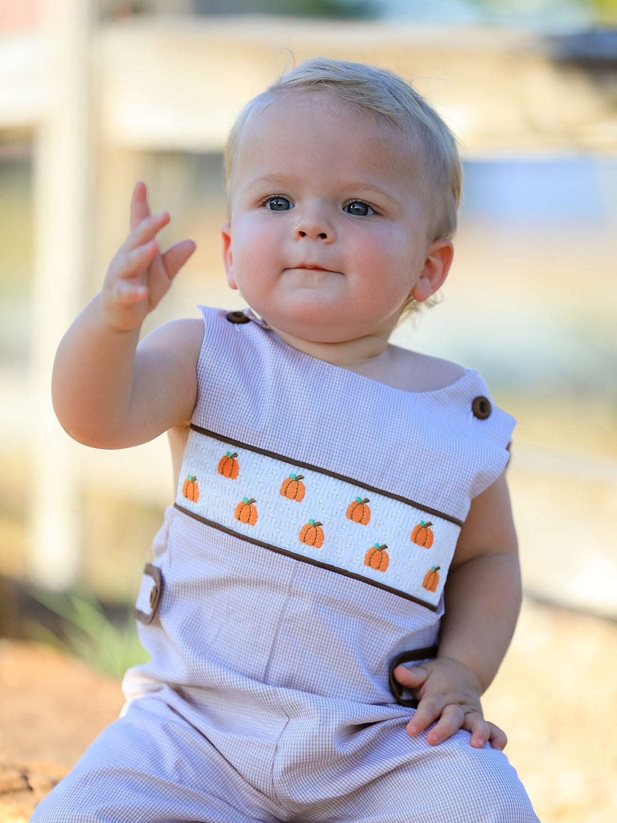 Fall Pumpkin Smocked Embroidered Romper
