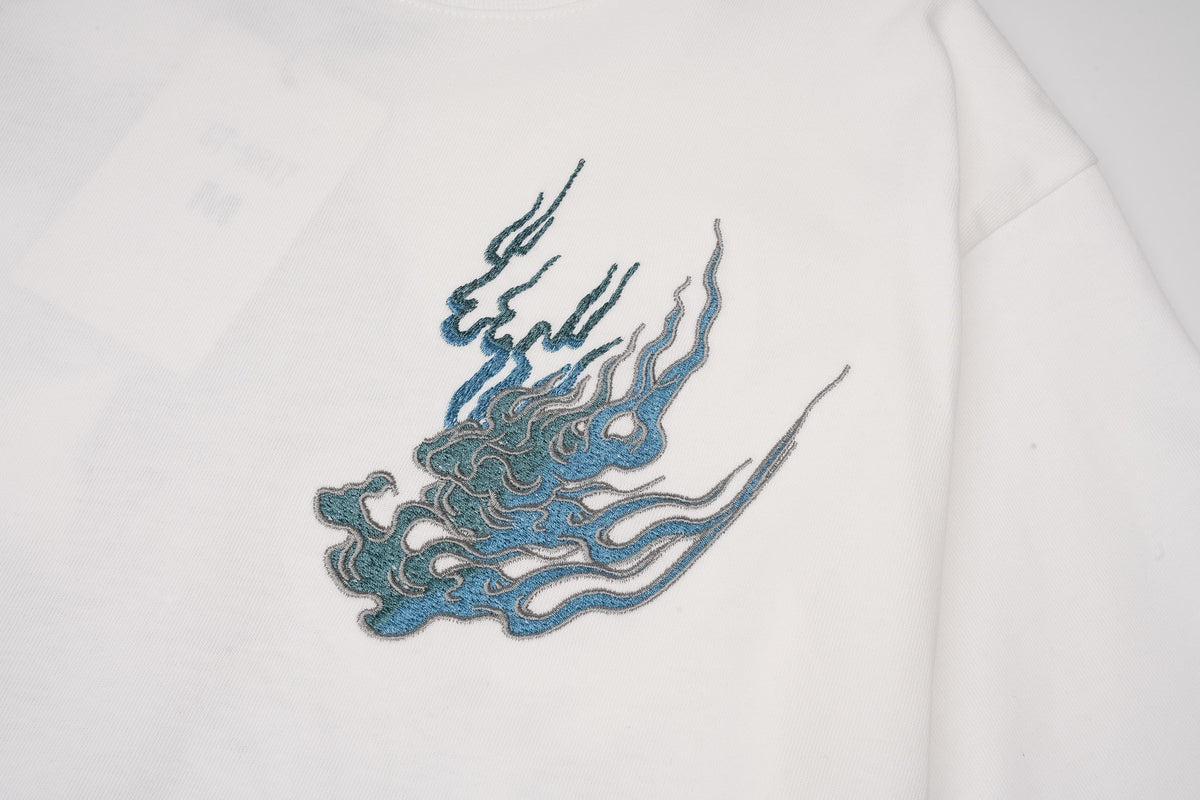 Flaming White Tiger Embroidered T-Shirt
