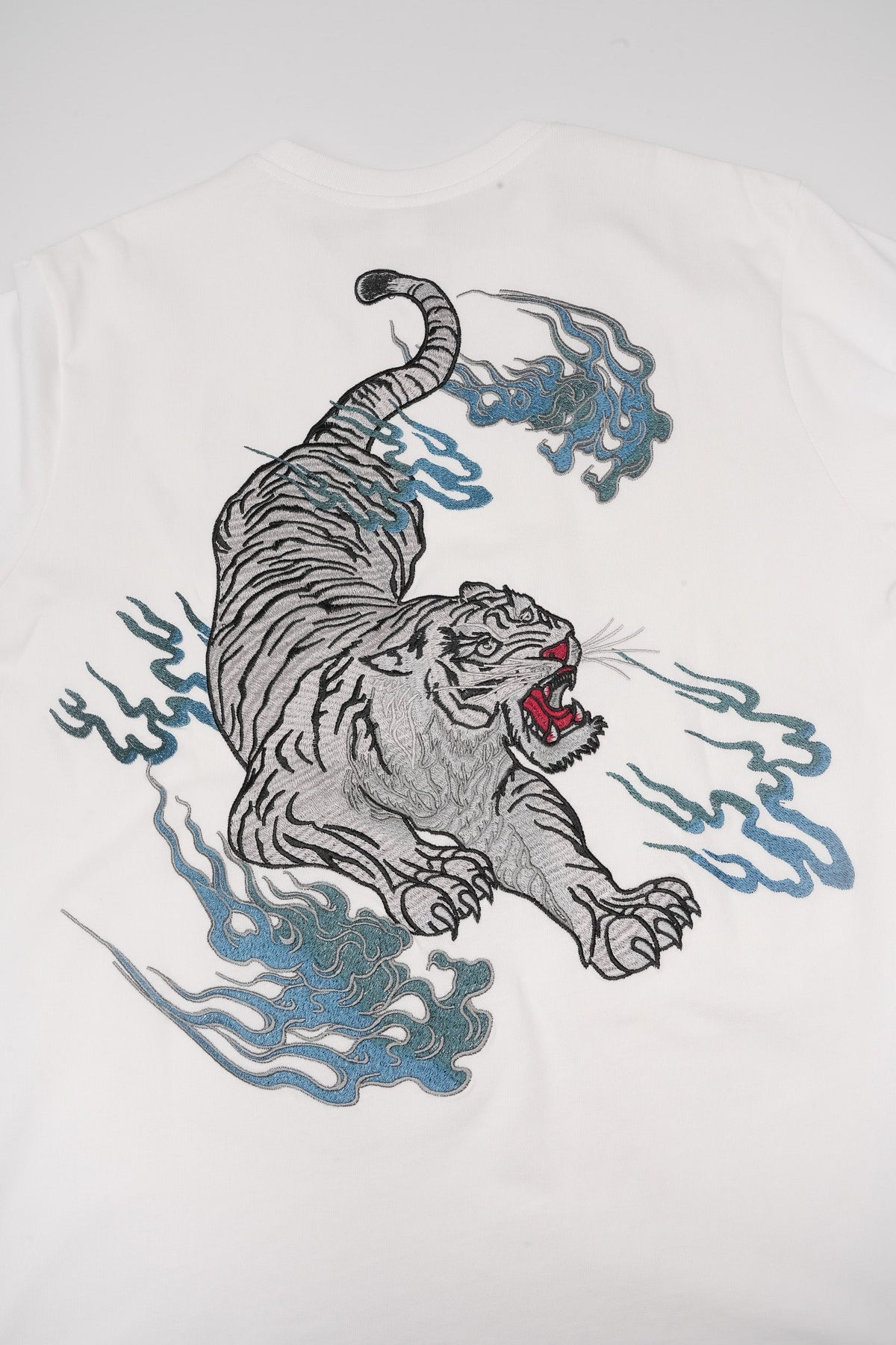 Flaming White Tiger Embroidered T-Shirt