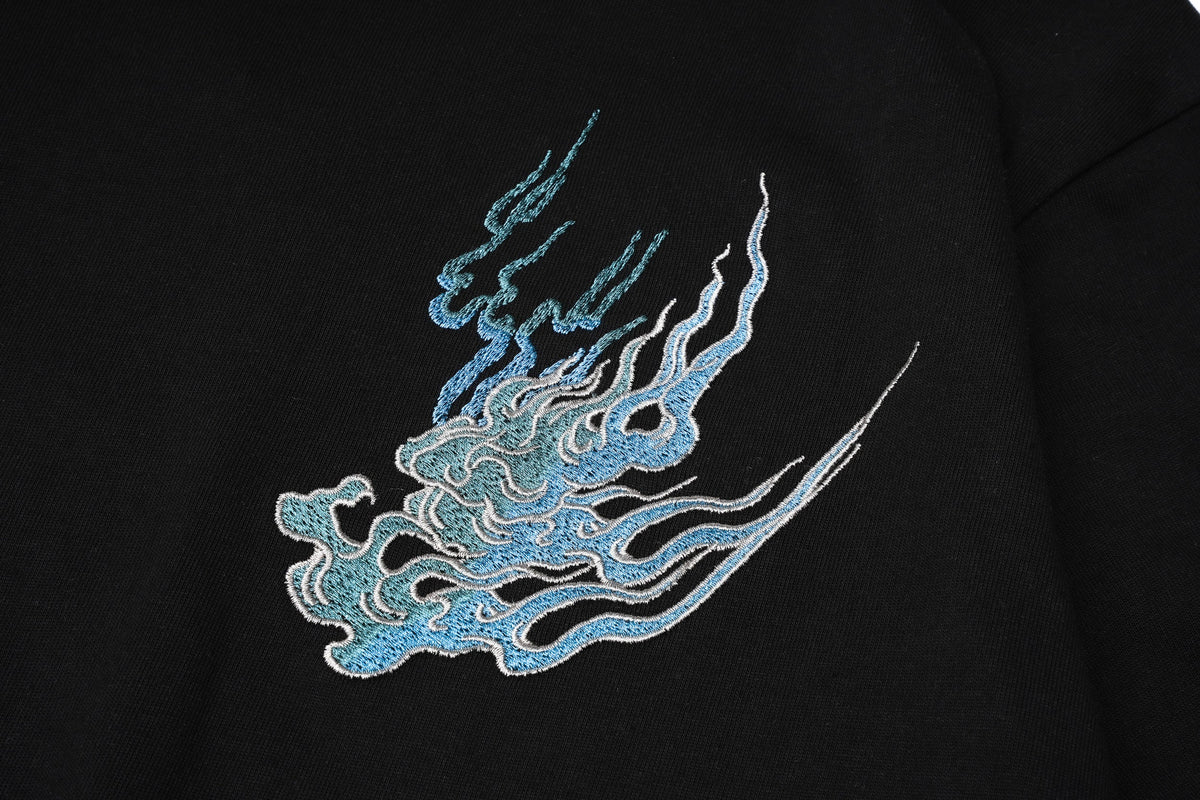 Flaming White Tiger Embroidered T-Shirt