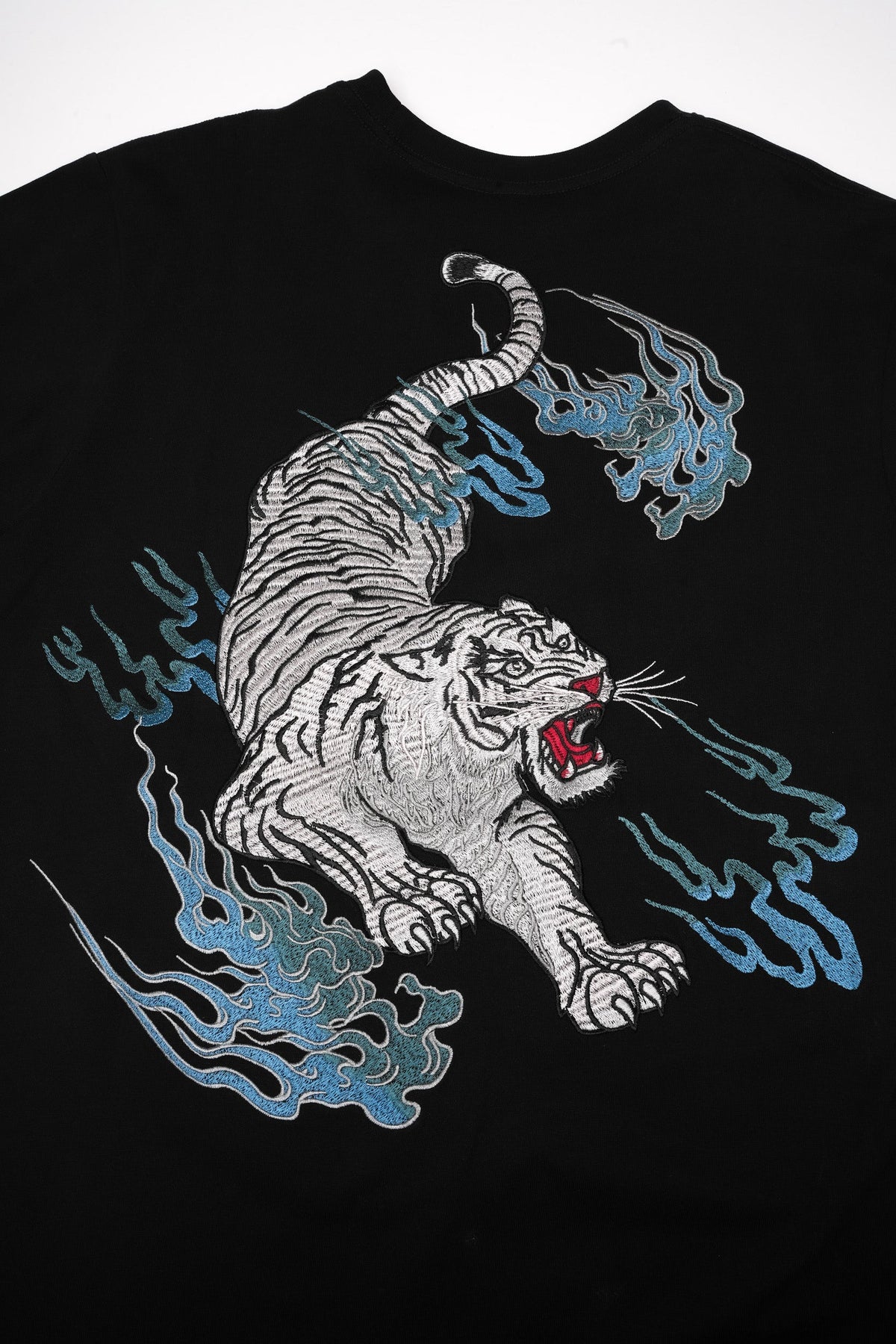Flaming White Tiger Embroidered T-Shirt