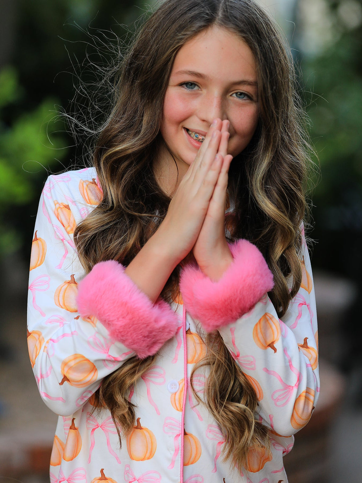 Girls Halloween Pumpkin Bow Pajama Set