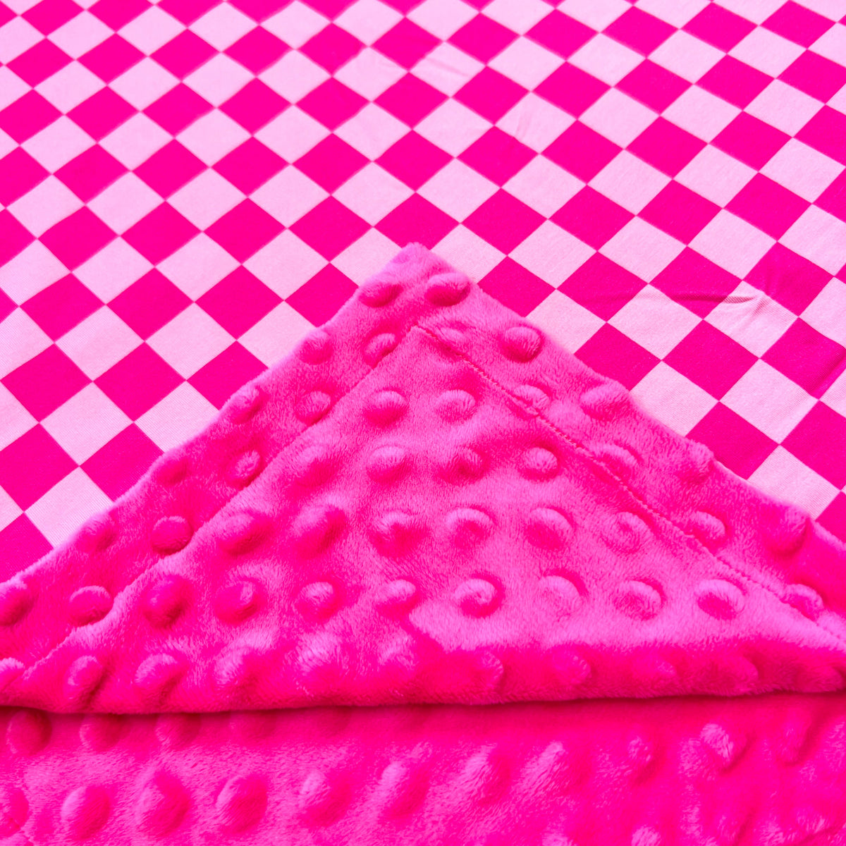 Pink Checker Bamboo Minky Blanket