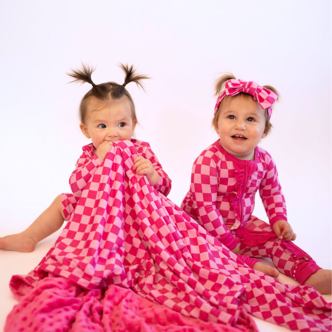 Pink Checker Bamboo Minky Blanket